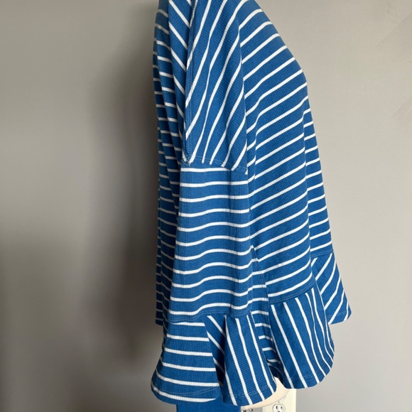 Free People Round About Tee Ocean Combo Striped Ruffle Casual Shirt Top Sweater - Picture 4 of 8